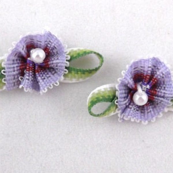 10 Ribbon Violets with Faux Pearl Center - Pansy - Flower - Millinery - Mini - NEW LOWER PRICE (Dr-019)