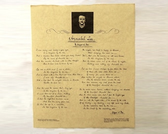 1 Annabel Lee by Edgar Allan Poe in his own Hand on Faux Parchment Reproduction Document Collage Sheet - Poem - Eternal Love (S-025)