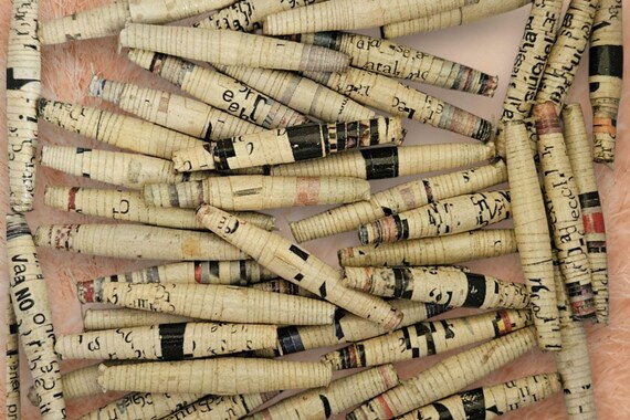 5 Vintage Fair Trade Newsprint Planet Friendly Beads (jwl)