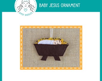 Nativity Baby Jesus Christmas Ornament Gift Tag Package Tie On Pattern