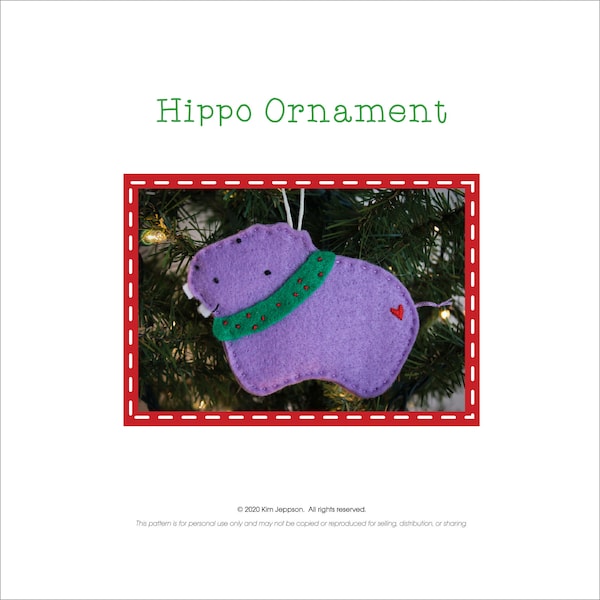 Hippo Ornament Gift Tag Package Tie On Pattern Zoo