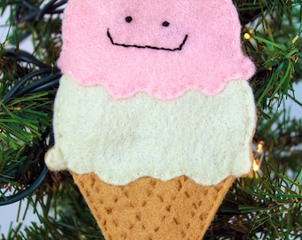 Ice Cream Cone Felt Ornament Package Tie On Gift Card Money Holder Christmas Tag Coworker Neighbor Teacher Gift