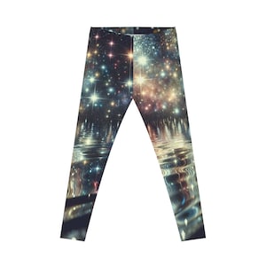 Starry Night Leggings, Celestial Women&#39;s Casual Pants, Galaxy Yoga Tights, Night Sky Print Athletic Leggings, Outer Space Workout Bottoms