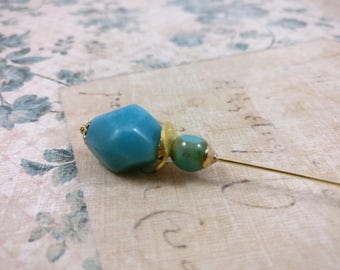 Teal Gold Plated Hatpin Hijab Pin Gold Plated Stick Pin