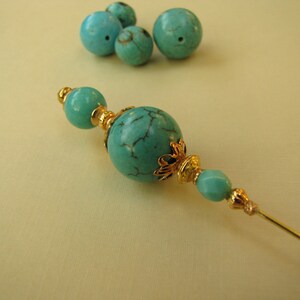 5 Inches, Turquoise Hatpin, Gold Plated Stick Pin image 4