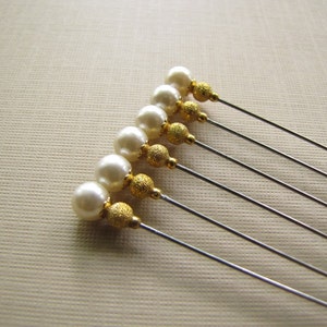6 Pearl Hijab Pins, Hatpins, Bridal Pins, Decorative pins image 1