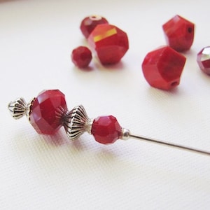 Red Coral Hatpin, Silver Plated Hijab Pin, Stick Pin