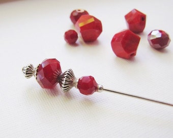 Red Coral Hatpin, Silver Plated Hijab Pin, Stick Pin