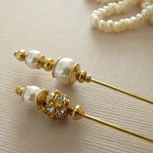 2 Pearl Hatpins, Gold Plated Hijab Pins, Stick Pins