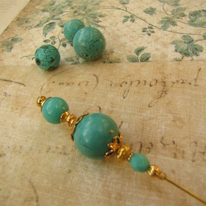 5 Inches, Turquoise Hatpin, Gold Plated Stick Pin image 3