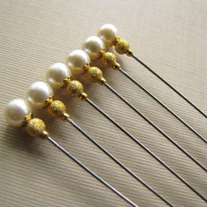 6 Pearl Hijab Pins, Hatpins, Bridal Pins, Decorative pins image 2