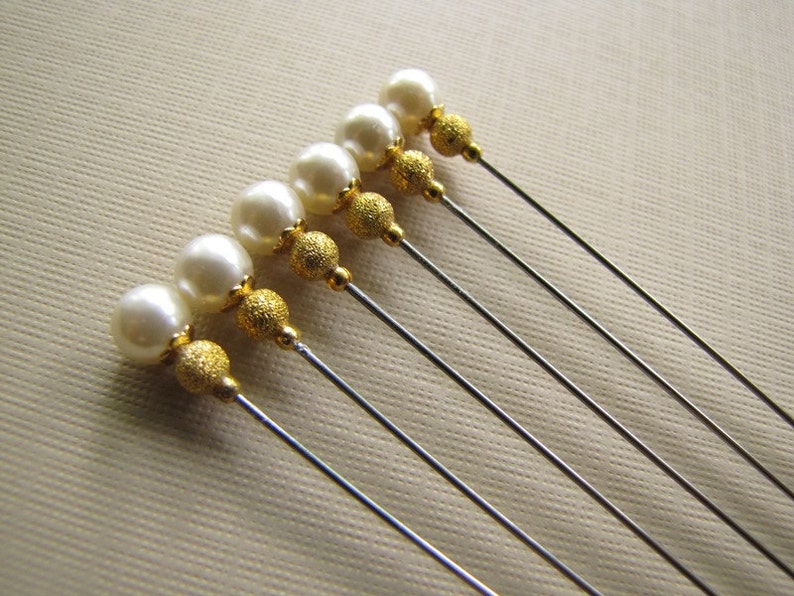 6 Pearl Hijab Pins, Hatpins, Bridal Pins, Decorative pins image 2