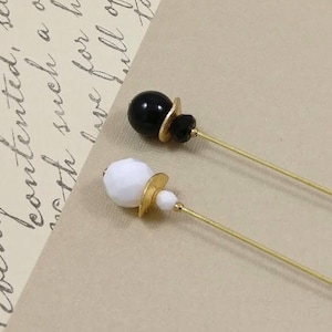 2 Black and White Gold Plated Hatpins, Gold Plated Hijab Pins, Stick Pins