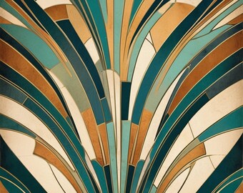 Abstract Digital Art - Mosaic Style in Blue and Gold