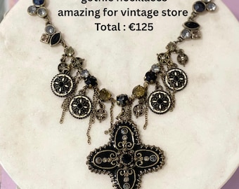 Collar gótico vintage – Colgante de cruz negra – Joyería bohemia victoriana