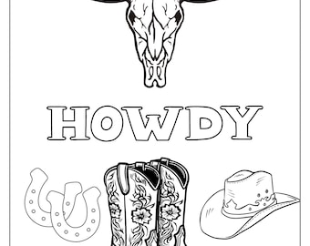 howdy coloring page, western coloring page, kids coloring page, adult coloring page, printable coloring page, coloring page, summer activity