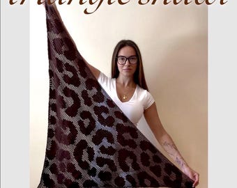 Leopard Print Triangle Shawl Crochet Pattern – Instructions in English, Printable Grid (PDF)