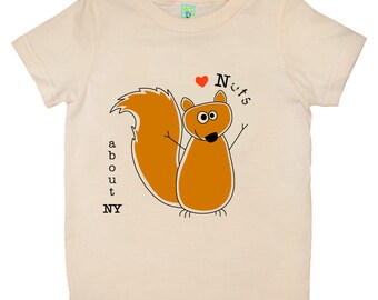 Organic cotton short sleeve children's T-shirt with screen printed squirrel design by Bugged Out, made in the USA