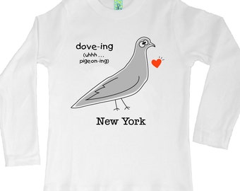 Organic cotton long sleeve kids t-shirt with screen printed pigeon design by Bugged Out, made in the USA