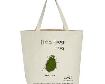 Recycled cotton canvas tote bag with screen printed flea design by Bugged Out, hand printed in New York