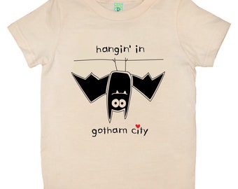 Organic cotton short sleeve children's T-shirt with screen printed bat design by Bugged Out, made in the USA