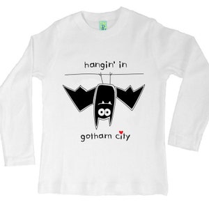 Organic cotton long sleeve children&#39;s t-shirt with screen printed bat design by Bugged Out, made in the USA