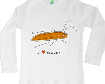 Organic cotton long sleeve children's t-shirt with screen printed cockroach design by Bugged Out, made in the USA