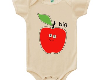 Organic cotton short sleeve baby body with screen printed Big Apple design by Bugged Out, made in the USA