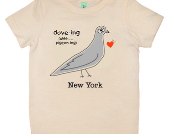 Organic cotton short sleeve children's T-shirt with screen printed pigeon design by Bugged Out, made in the USA