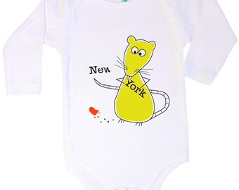 Organic cotton long sleeve infant jumper with screen printed rat design