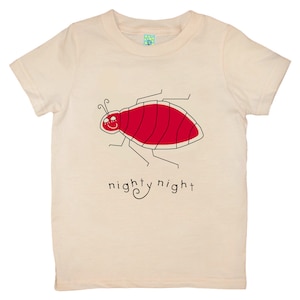 Organic cotton short sleeve kids T-shirt with screen printed bedbug design by Bugged Out, made in the USA