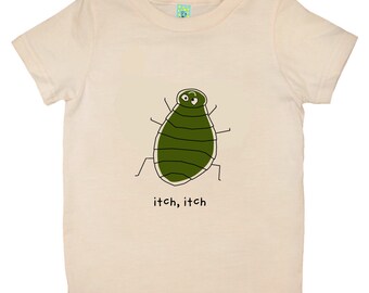 Organic cotton short sleeve kids T-shirt with screen printed flea design by Bugged Out, made in the USA