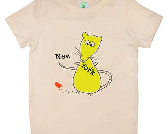 Organic cotton short sleeve kids T-shirt with screen printed NY rat design by Bugged Out, made in the USA
