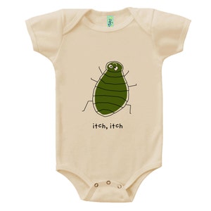 Organic cotton short sleeve infant jumper with screen printed flea design by Bugged Out, made in the USA