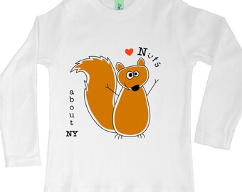 Organic cotton long sleeve kids t-shirt with screen printed squirrel design by Bugged Out, made in the USA