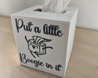 Omslag till näsduksask | Humoristisk dekoration med texten "Lägg lite boogie i den"