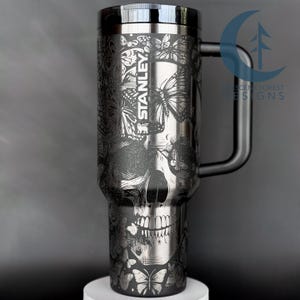 Skulls & Butterflies Engraved 40 oz Stanley ProTour | Custom Engraved 40 oz Stanley | Spooky Stanley | Halloween Stanley | Gothic Tumbler