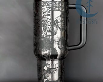Skulls & Butterflies Engraved 40 oz Stanley ProTour | Custom Engraved Stanley | Spooky Gothic Tumbler