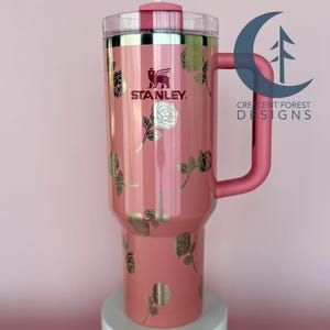 Vintage Rose Engraved 40oz Stanley Quencher | Long Stem Roses Engraved Stanley | Floral Engraved Stanley | Mother&#39;s Day Tumbler