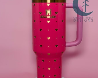 Harten en stippen gegraveerde Stanley Quencher (40 oz) | Valentijnsdagcadeau | Beker op maat
