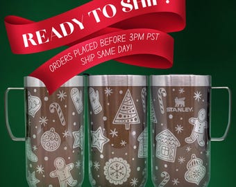Gingerbread Engraved Stanley Mug (24 oz) | Holiday Coffee Mug Gift Set
