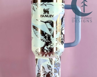 Trempette Stanley 40 oz gravée Colibri | Gobelet aquarelle oiseaux et fleurs | Stanley personnalisé