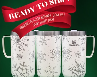 Snowflake Engraved Stanley Mug (24 oz) | Holiday Coffee Mug Gift Set