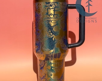 Skulls & Butterflies Engraved 40 oz Stanley Quencher | Custom Stanley | Spooky Gothic Tumbler