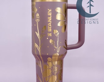 Vaso Stanley ProTour de 40 oz con grabado de margaritas / Stanley personalizado / Flower Power / A prueba de fugas