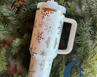 Snowflake Engraved 40oz Stanley Quencher | Custom Stanley | Holiday Tumbler | Christmas Gift