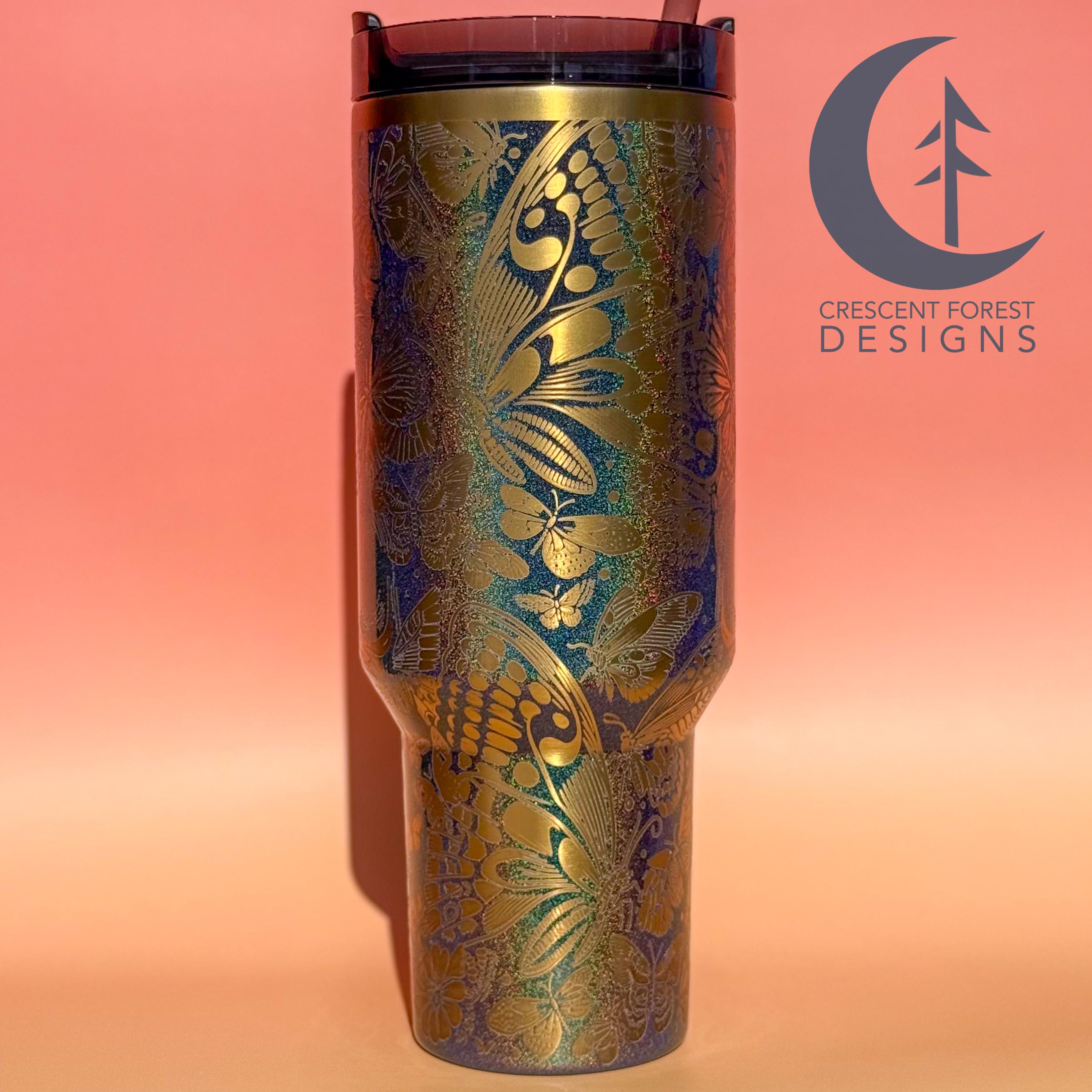Skulls & Butterflies Engraved 40 Oz Stanley Quencher | Custom
