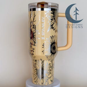 Sunflower Engraved 40 oz Stanley ProTour | Custom Engraved 40 oz Stanley | Sunshine Yellow Tumbler | Leakproof Tumbler | Graduation Gift
