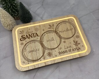 Personalized Light Up Santa Treats Tray | Custom Engraved | Wood Christmas Platter | Milk and Cookie Plate