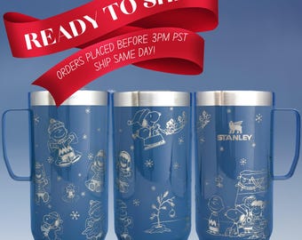 Snoopy & Peanuts Engraved 24 oz Stanley Mug | Coffee Mug Gift Set | Charlie Brown Christmas